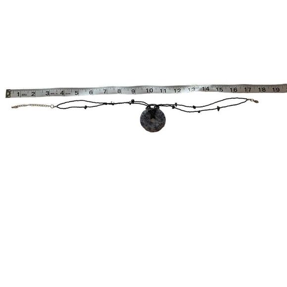 Sodalite Necklace Blue White Natural Stone Donut Pendant Black Beaded Chain - Picture 6 of 10